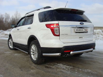 Защита заднего бампера овальная короткая 75х42 мм ТСС для Ford Explorer 2011-2015