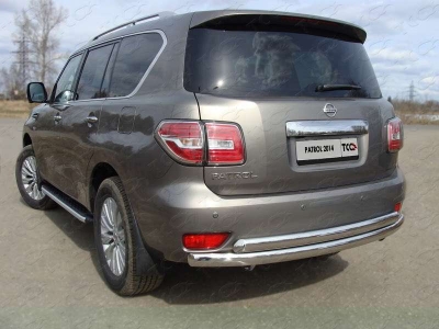Защита заднего бампера овальная двойная 75х75 мм ТСС для Nissan Patrol 2014-2021
