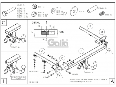 Фаркоп оцинкованный Galia шар BMA съёмный для Subaru Legacy/Outback 2003-2009